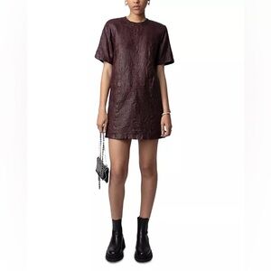 Riddy Cuir Froisse Textured Leather Tee Dress